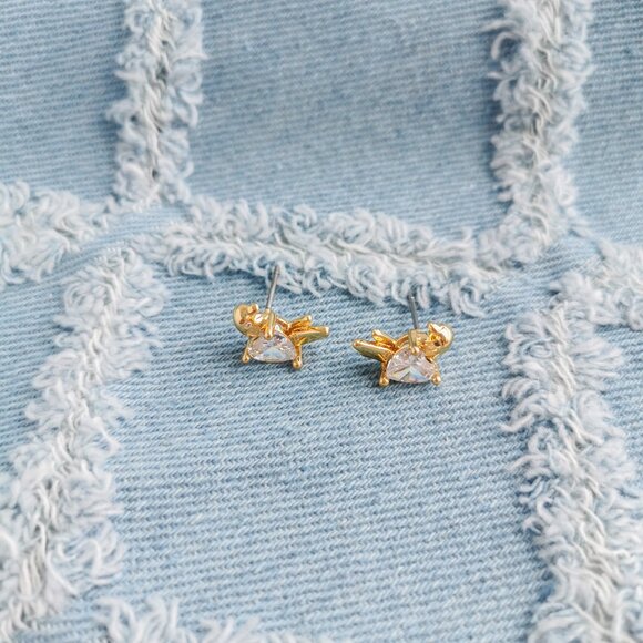 Kate Spade Love Birds Gold Clear Stud Earrings Trendy Jewelry - Picture 2 of 3